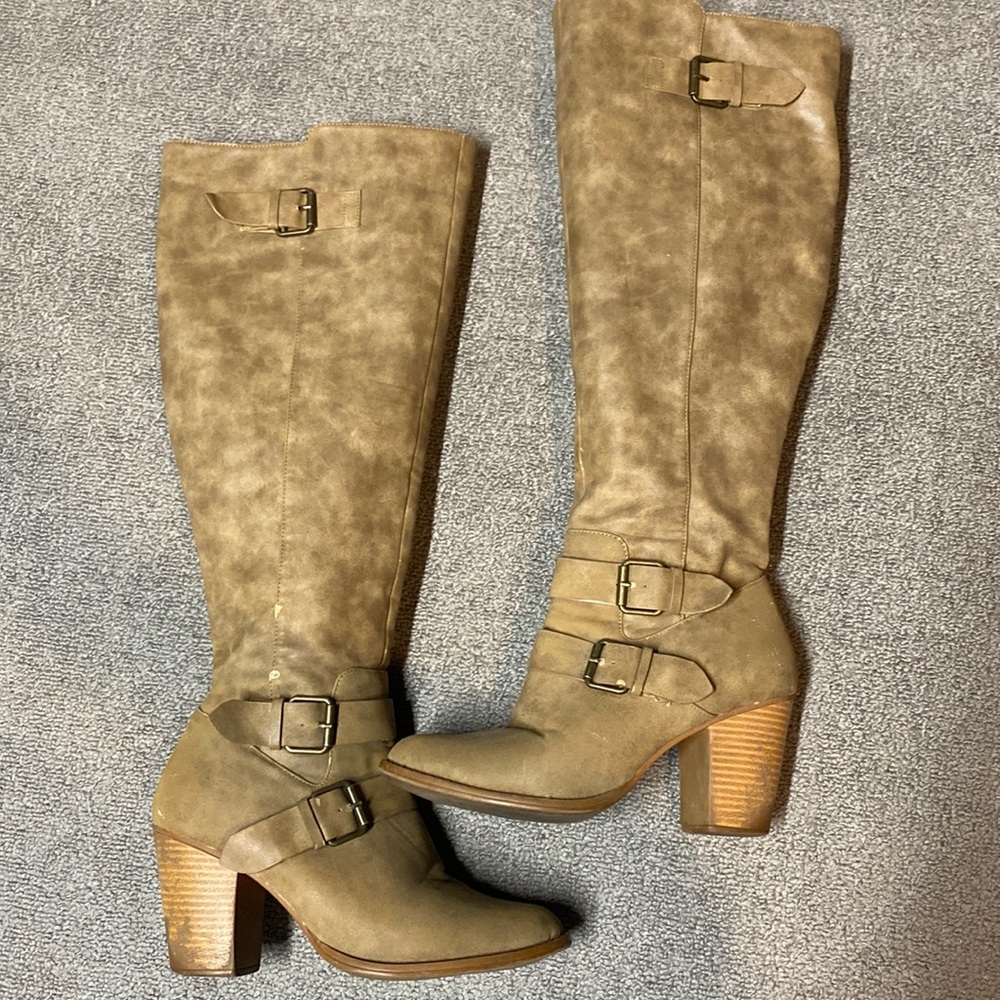 Knee high taupe just fab boots.
